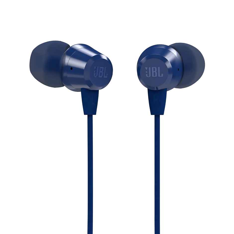 JBL C50HI, Wired in Ear Headphones with Mic, 3.5mm Audio Jack, One Button Multi-Function Remote, Lightweight & Comfortable fit - Blue