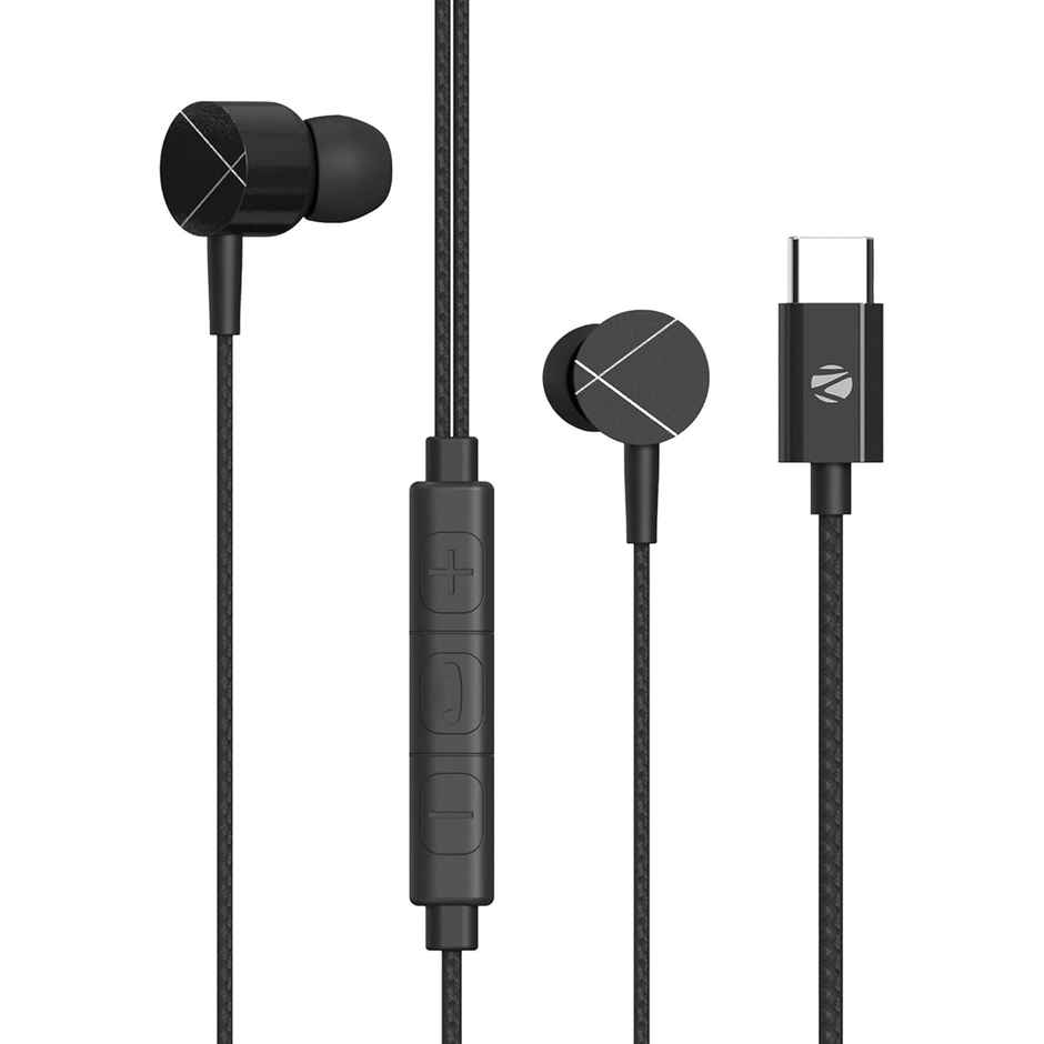 Zebronics Buds C2 Type C Wired Earphones, Mic, Braided 1.2M Cable, 10mm Drivers (Black)