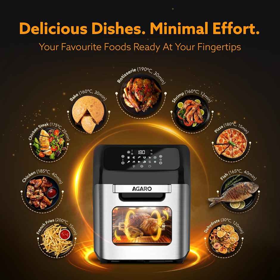 Agaro Regency Air Fryer, 12L, Family Rotisserie Oven, 1800W, 9 Preset Menu, Digital Display