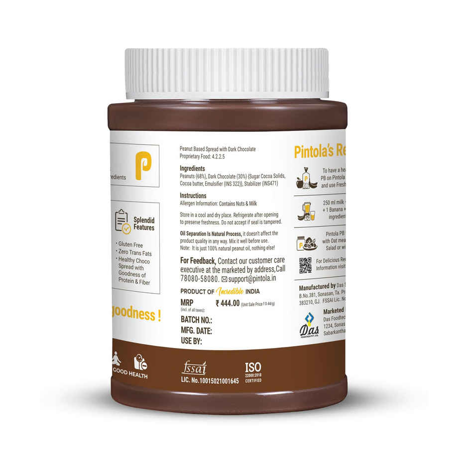 Pintola Peanut Butter Chocolate Flavour Crunchy - 18.6G Protein & 5.2G Dietary Fiber