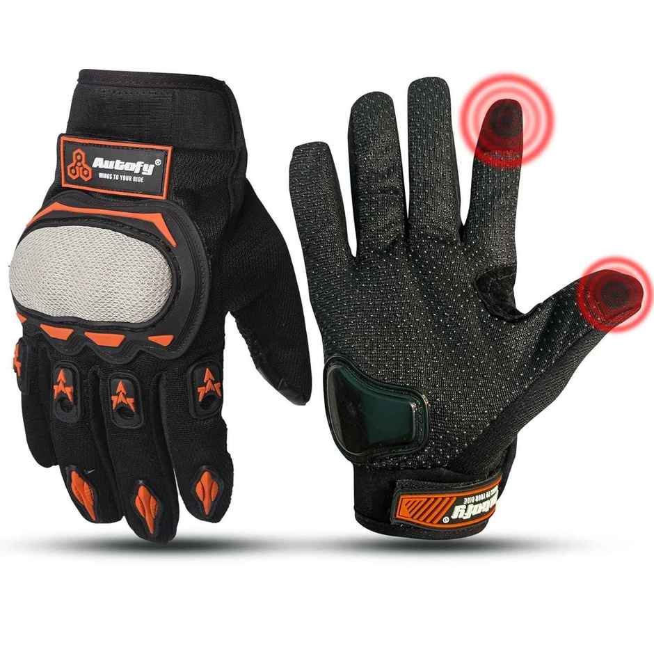 Autofy Fantom Bike Riding Black & Orange Gloves Knuckle Protection | Size L