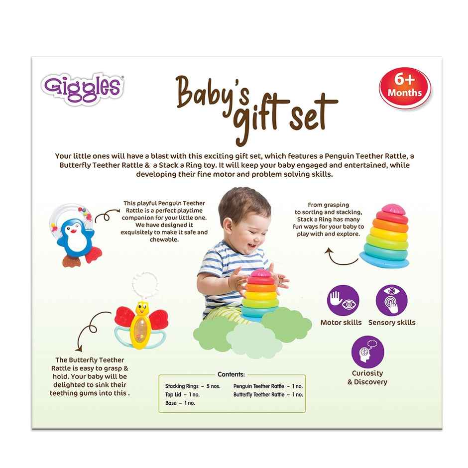 Giggles Funskool Baby's Gift Set | Stacking Rings, Teether, Rattle | 6 Months +