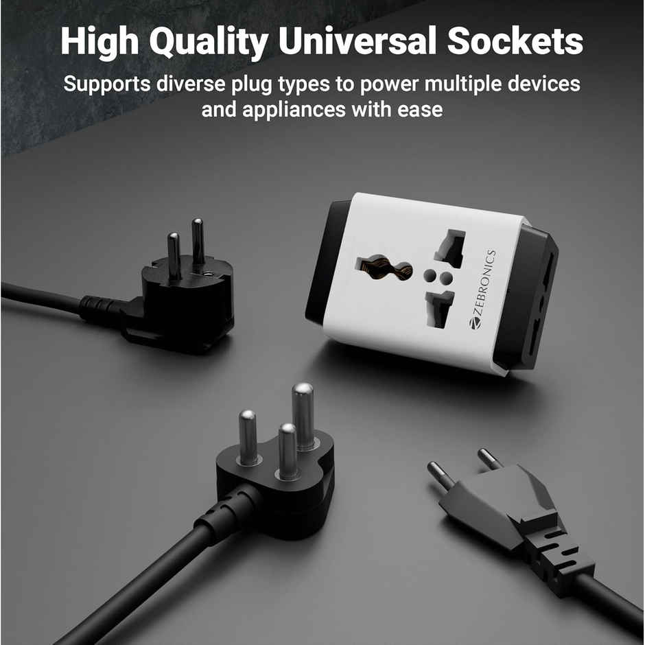 Zebronics Power Plug 31 Power Extension Socket,1440 Watts, 6 Amps, 3x High Quality Universal Socket