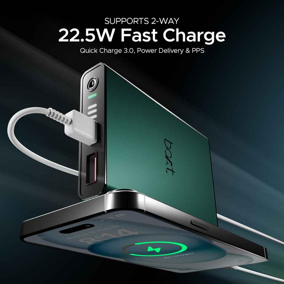 boAt 10000 mAh Pocket Size Power Bank w/ 2-Way 22.5W Fast Charging - PB300 Pro (Emerald Green)