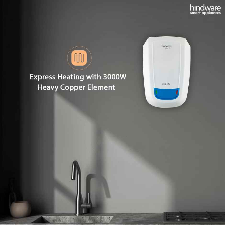 Hindware Smart Appliances Immedio 5L Water Heater, Wall Mounting, White & Blue