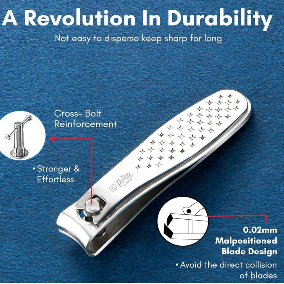 Beaute Secrets Professional Nail Clipper with Curved Blade for Trimming Grooming Silver