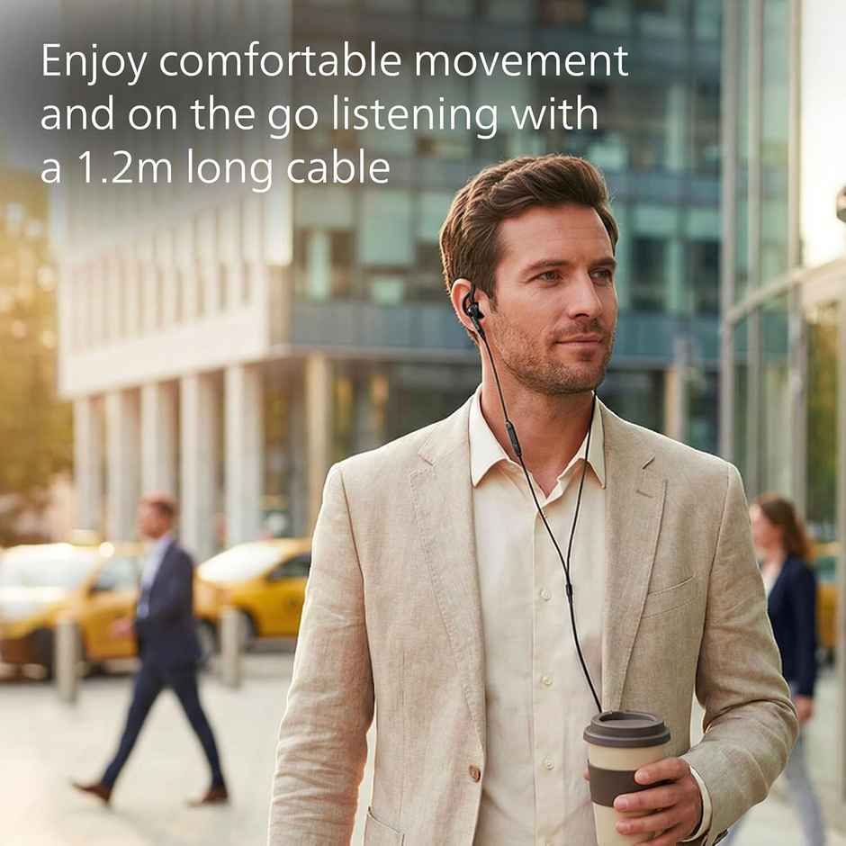 Philips TAA1009BK Sports Wired Earphones | 12 mm Drivers | In-Line Mic | IPX4 | Secure Fit | Black