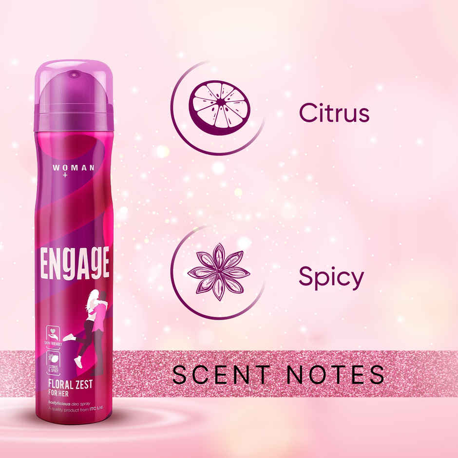 Engage Floral Zest Deodorant for Women, Citrus & Floral, Skin Friendly