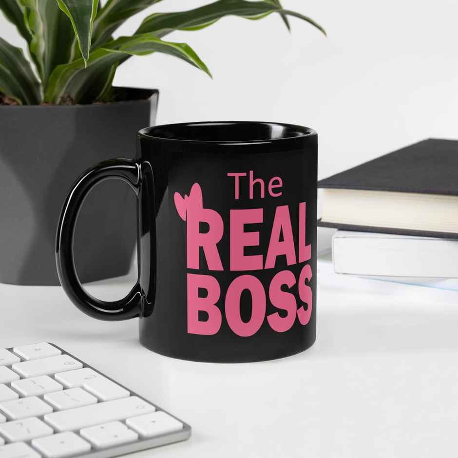 Kooltech The Boss & The Real Boss Design Printed Black Coffee And Tea Ceramic Mug Set Of 2