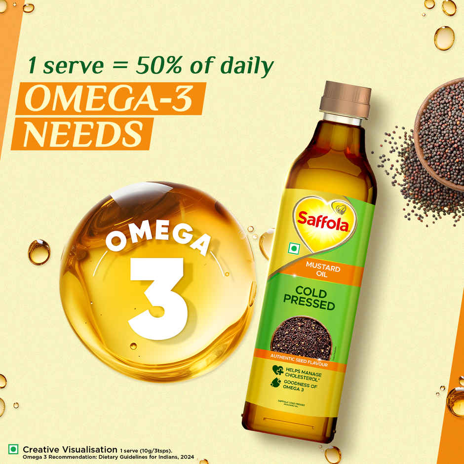 Saffola Cold Pressed Kachi ghani Mustard Oil, 0 trans fat, Unrefined, Chemical free