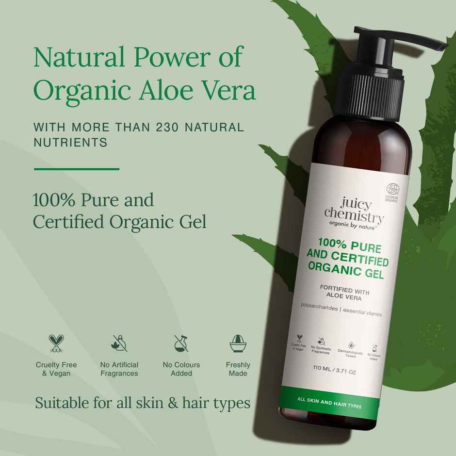 Juicy Chemistry Organic Aloe Vera Gel | Multipurpose Gel for Face | Hair & Body