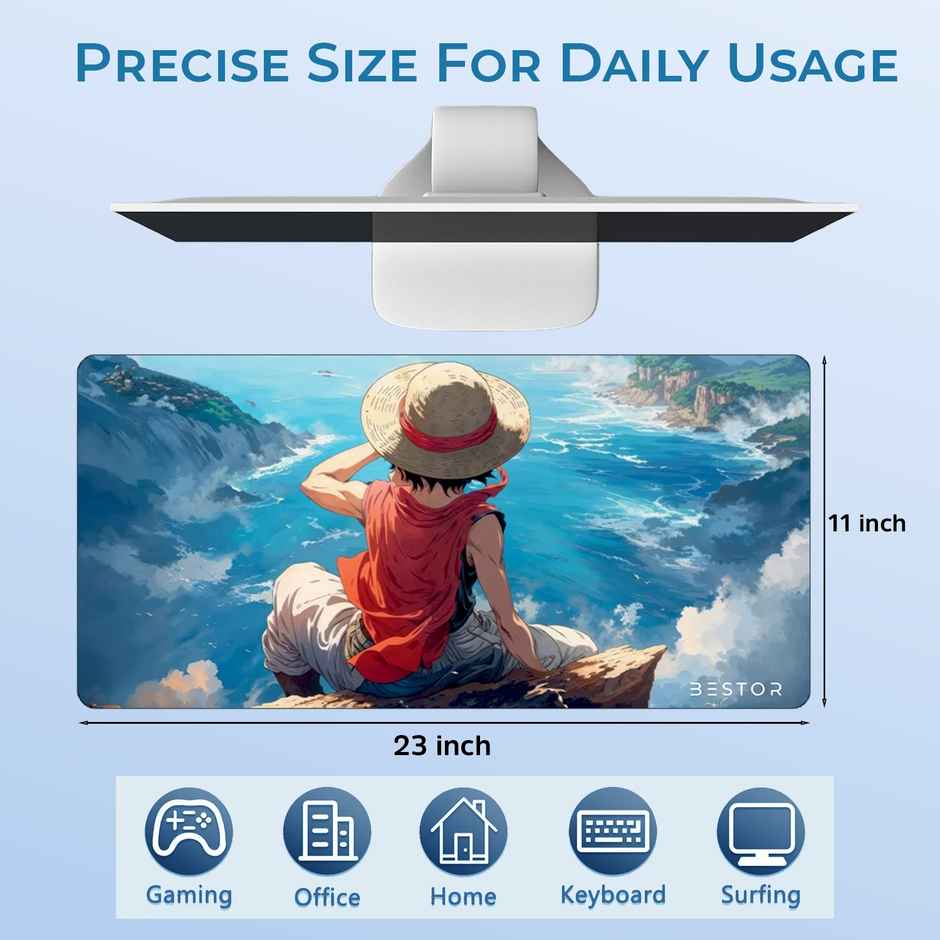 Bestor Luffy Ocean Cliff Anime Mouse Pad | 60x34 cm | Non-Slip Base Mouse Mat | Sky Blue