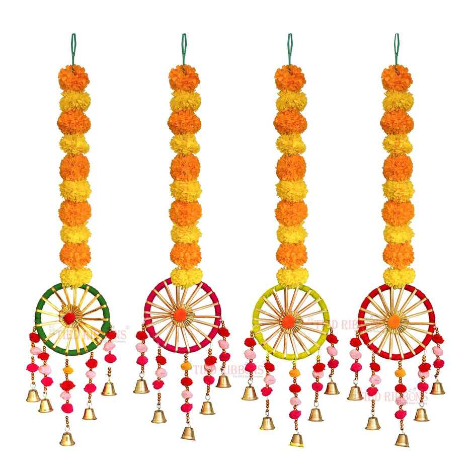 Tied Ribbons Set Of 4 Artificial Marigold Flowers Garland Toran