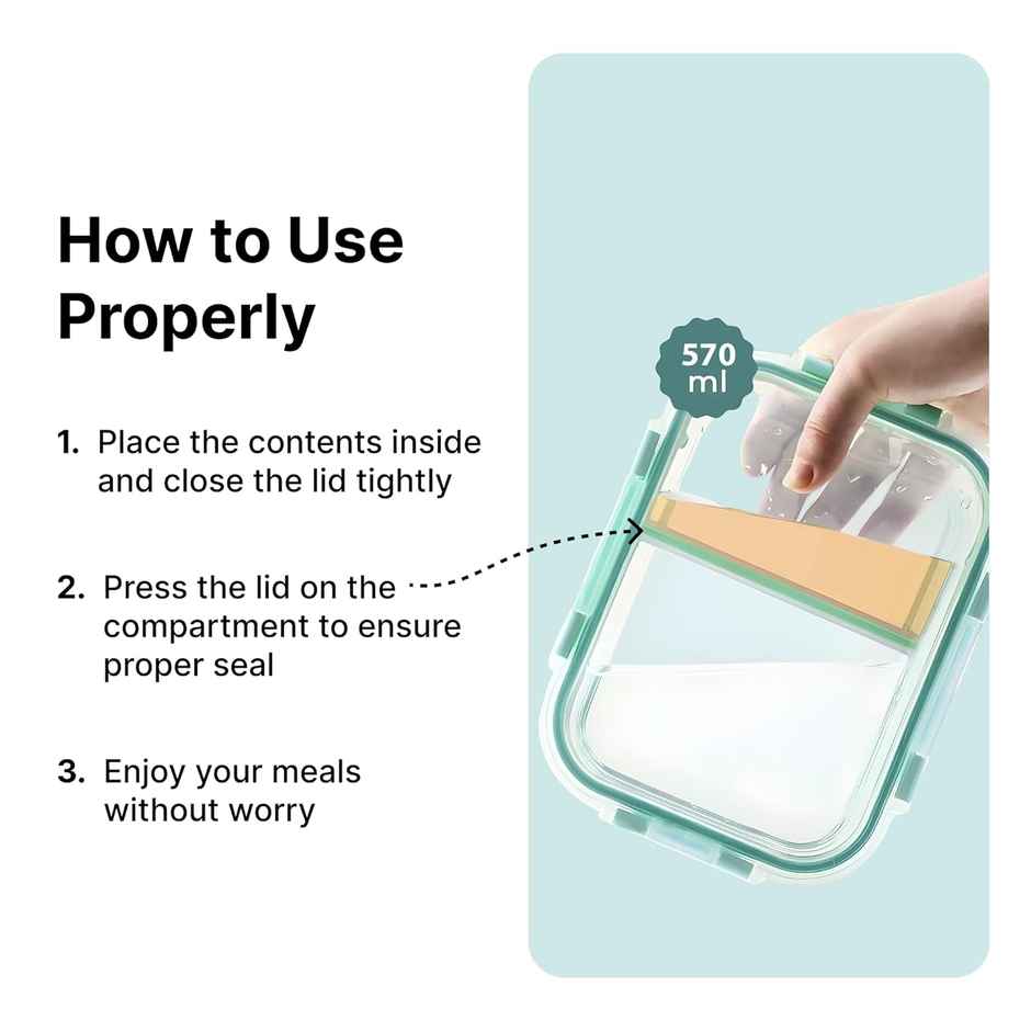 The Better Home Compartment Glass Lunch Box 570Ml