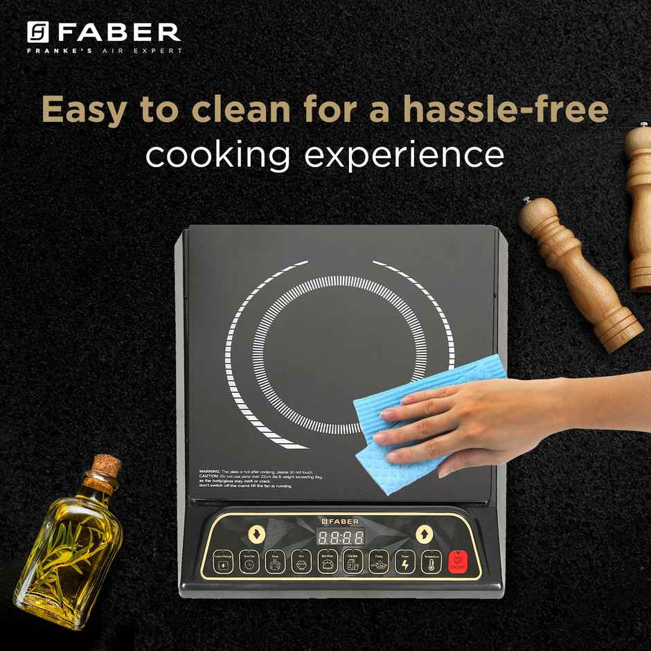 Faber Zion 1600W Induction Stove | 5 Auto-Cook Functions | LED Display Touch Control | Black