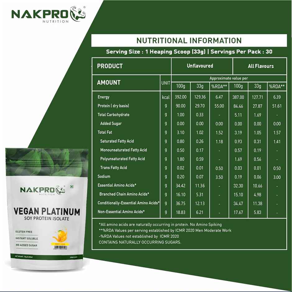 Nakpro 100% Soy Protein Isolate Mango - 25.3G Protein 4.6G Bcaa