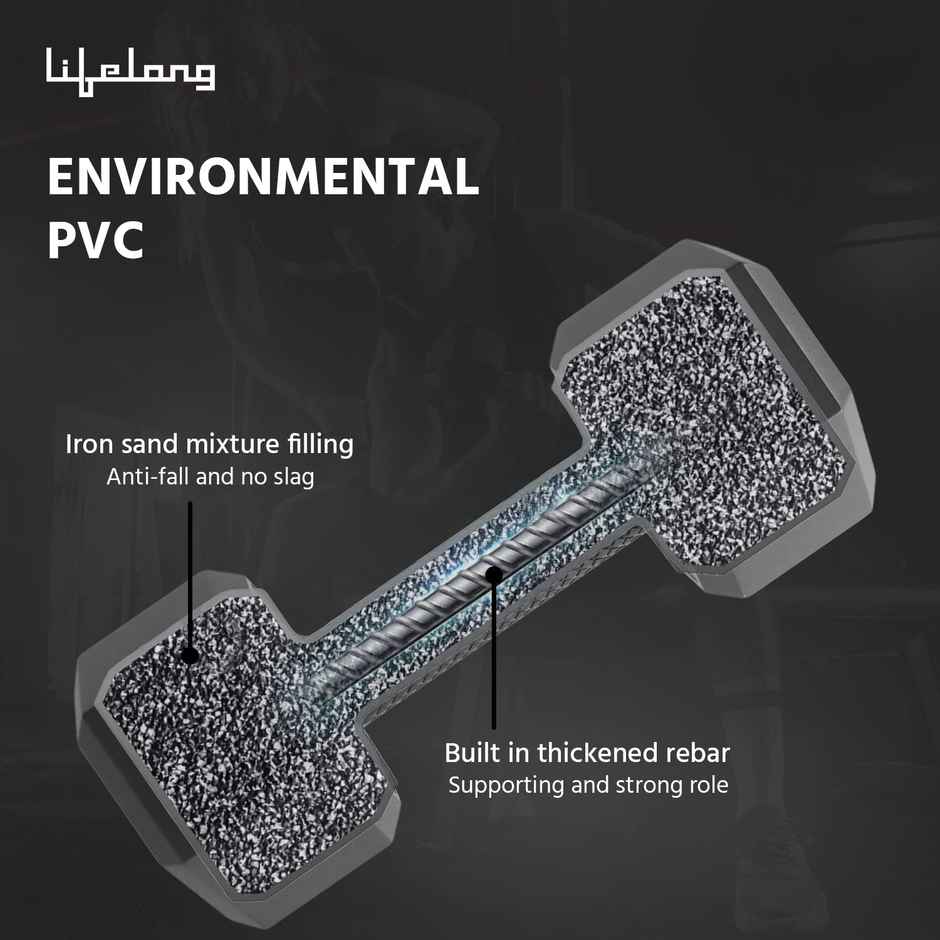 Lifelong Hex PVC Dumbbell Set (3 kg X 2) | Black | Home Gym | Home Workout | Fitness Barbell