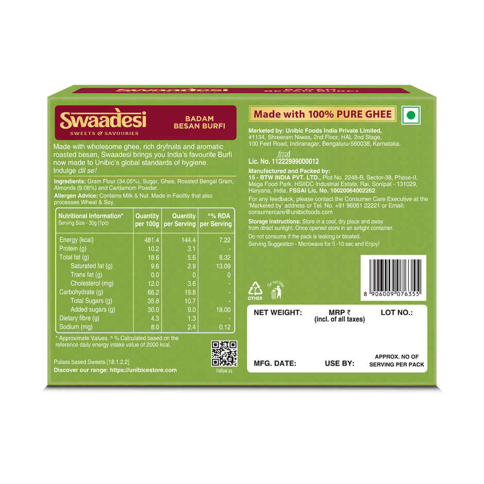 Ghee Chana Badam Barfi By UNIBIC Swaadesi