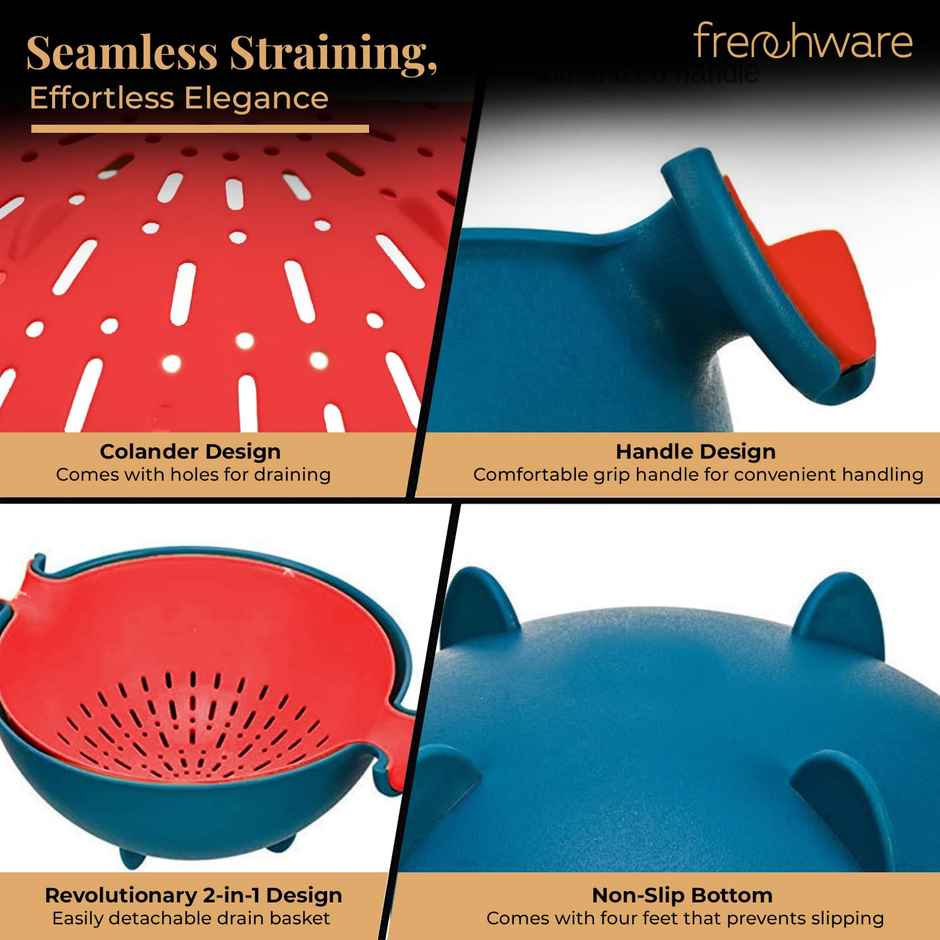 Frenchware Plastic Colander Bowl, Food-Grade Plastic, BPA-Free, Dishwasher-Safe - Blue & Red
