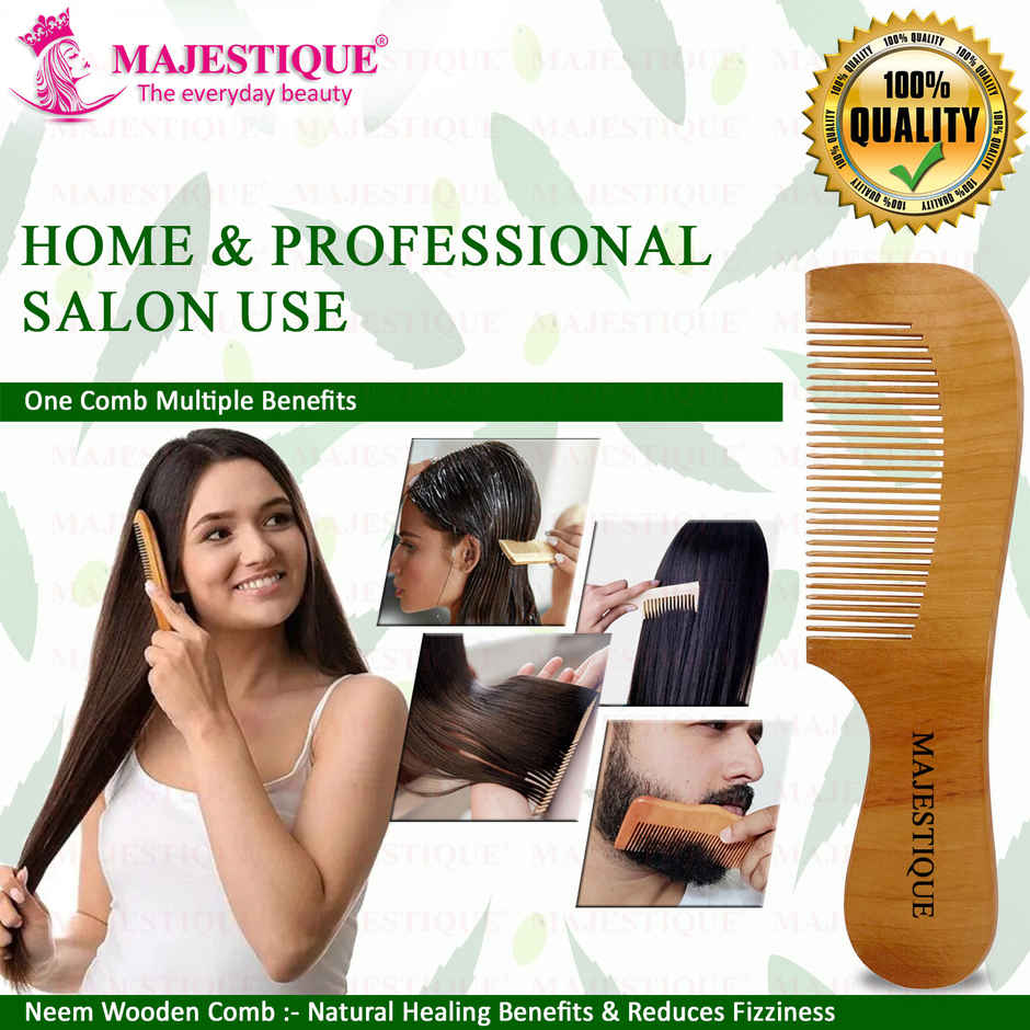 Majestique Men and Women Anti-Static & No Snag Wooden Hair Handle Comb