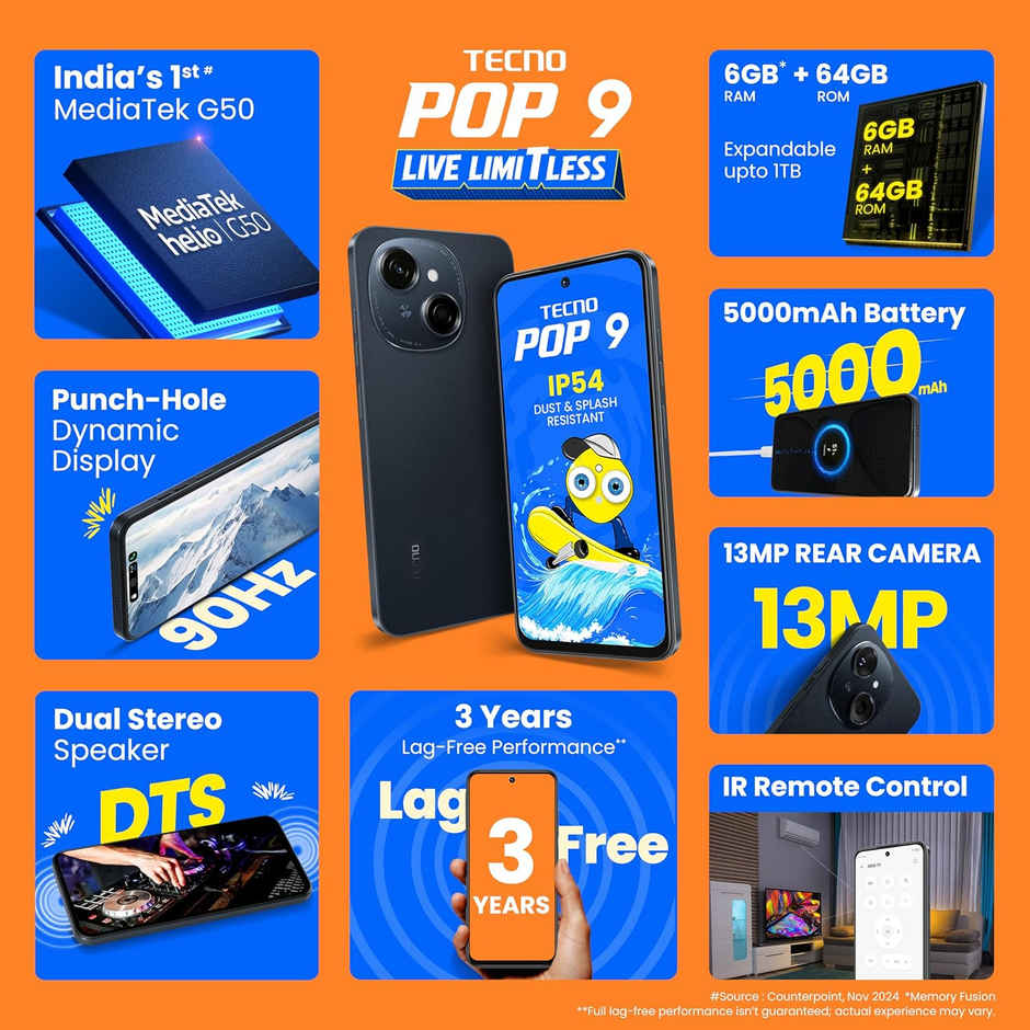 Tecno Pop 9 | 3GB | 64GB | Startrail Black
