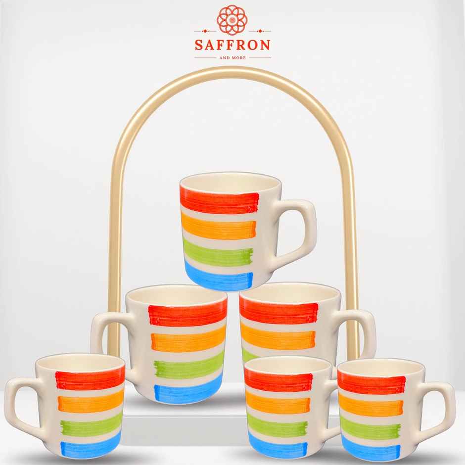 Saffron Ceramic Clay Rainbow Striped Tea And Coffee Cups | Set Of 6 Combo