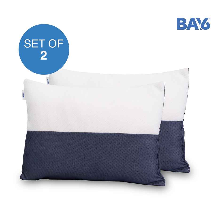 BAY6 Dual Tone Poly Knit Fiber Pillow - White & Blue, Soft & Supportive | 68 x 45 cm