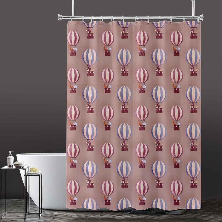 Lushomes Shower Curtain - Pink | Kids Printed Air Balloon | 12 Eyelets | 12 Hooks | 6 x 6.5 ft