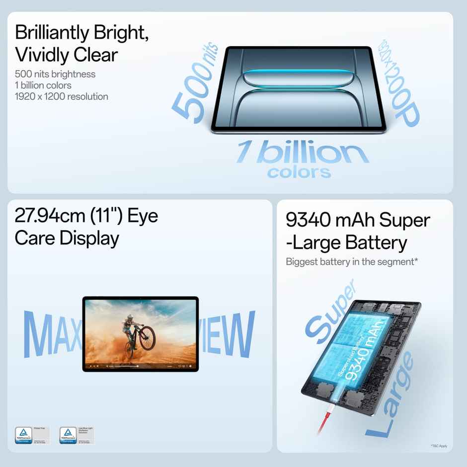 OnePlus Pad Lite | 11 inch Display | 9340mAh Battery | 6GB Plus 128GB | WiFi | Aero Blue