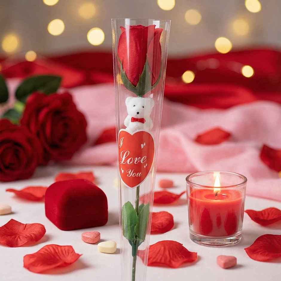 Artificial Red Rose with Teddy Bear Gift - Buy at ₹39 Online | Instant ...