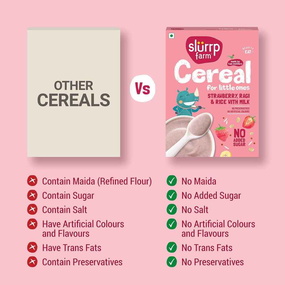 Slurrp Farm Strawberry, Ragi And Rice Cereal With Milk And No Added Sugar