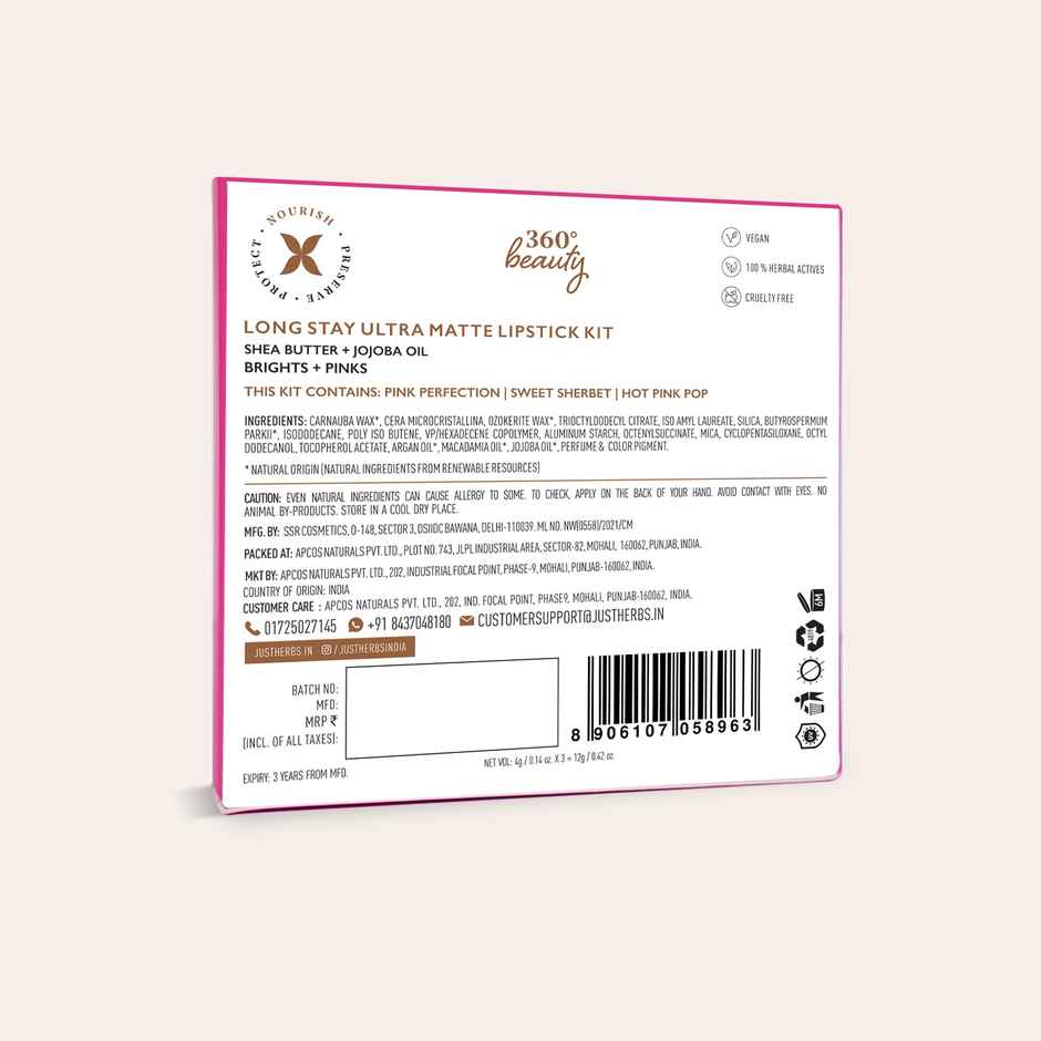 Just Herbs Long Stay Ultra Matte Lipstick - Brights & Pink