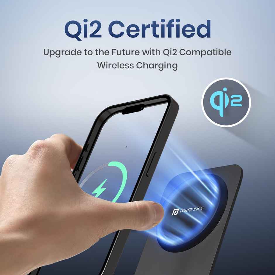 Portronics Flux 2 15W Qi2 Certified Fast Charging Wireless Charger, MagSafe Compatible | Black