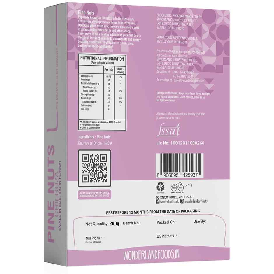 Wonderland Foods Pine Nuts (Chilgoza)