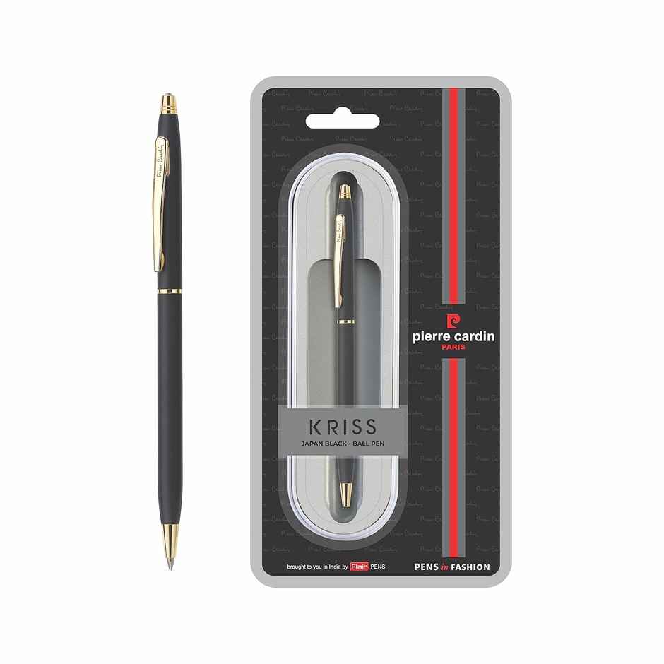 Pierre Cardin Kriss Japan Black Gold Trim Matte Black Ball Pen