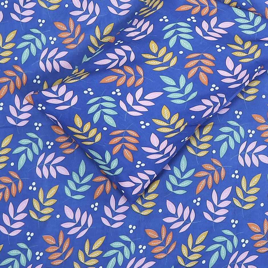 Status Value Double Bedsheet 200 cm X 220 cm Dsn 4 Leaves Blue