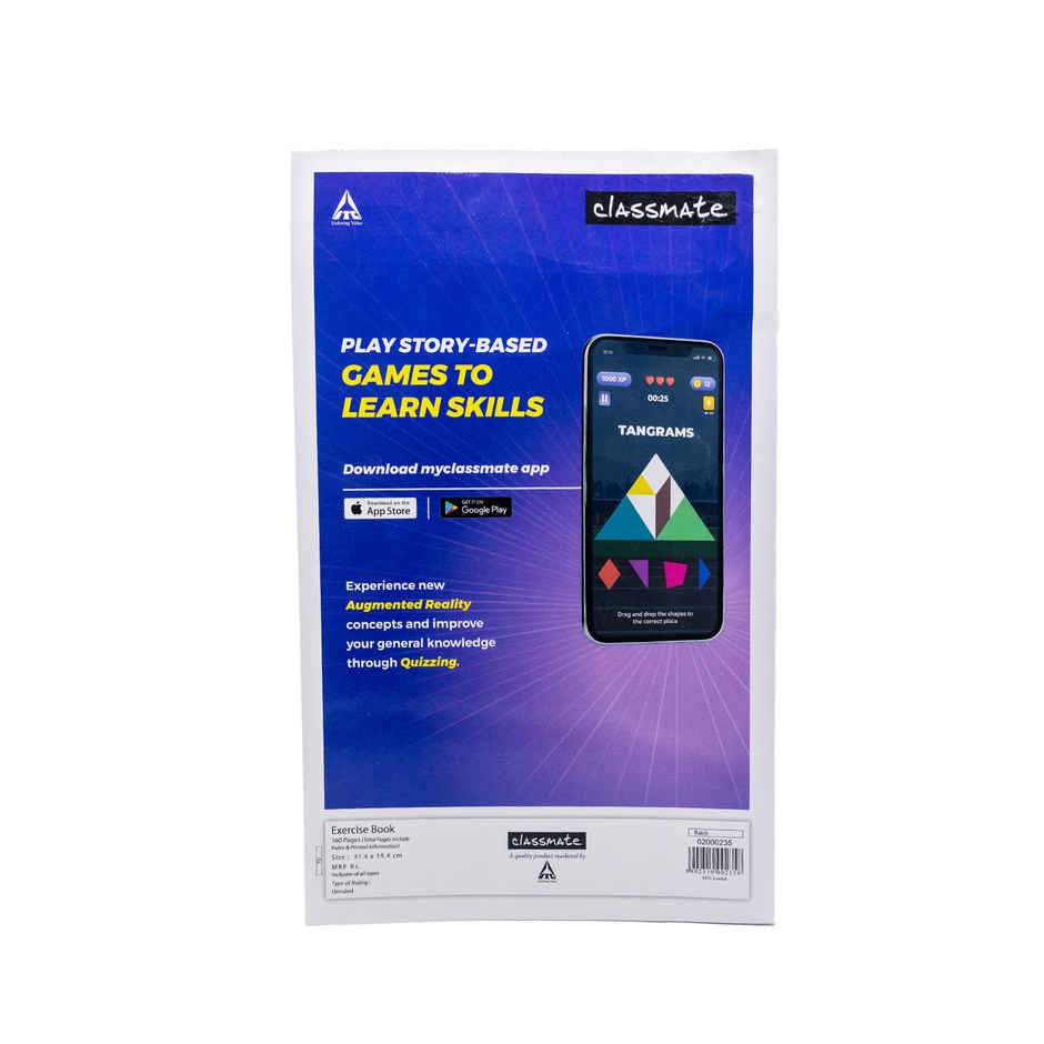 Classmate|Longbook|Soft cover||Unruled|A4|314 x 194|160 pages