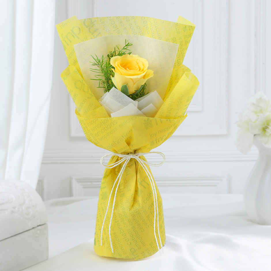 Fnp Friendship Day Yellow Rose Bouquet (1pc) & Mad Over Print Silicone Friendship Band (1pc) Combo