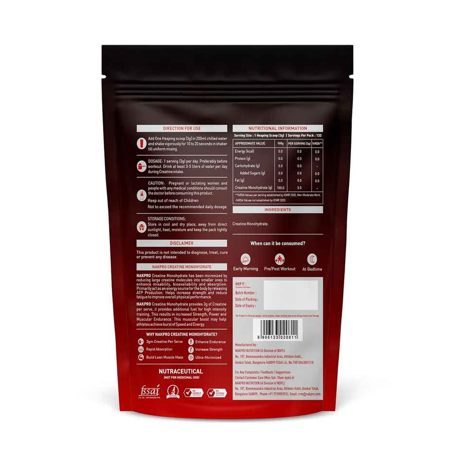 Nakpro Micronised Creatine Monohydrate Powder (Unflavoured)