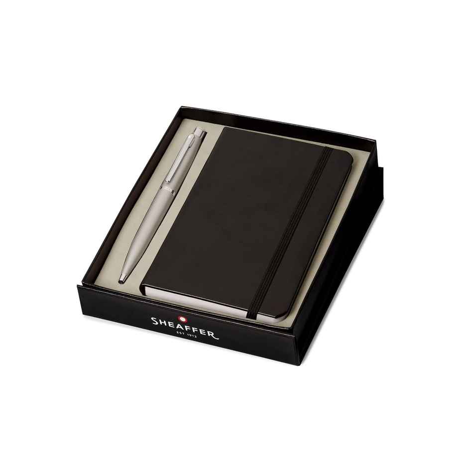 Sheaffer VFM Gift Set Ballpoint Pen | Chrome Plated Trims | Strobe Silver | Small Notebook