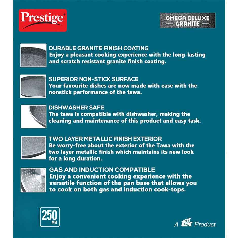 Prestige Omega Deluxe Aluminium Non-Stick Granite Cookware OT 25cm,Dishwasher Safe,2Y Warranty,Black