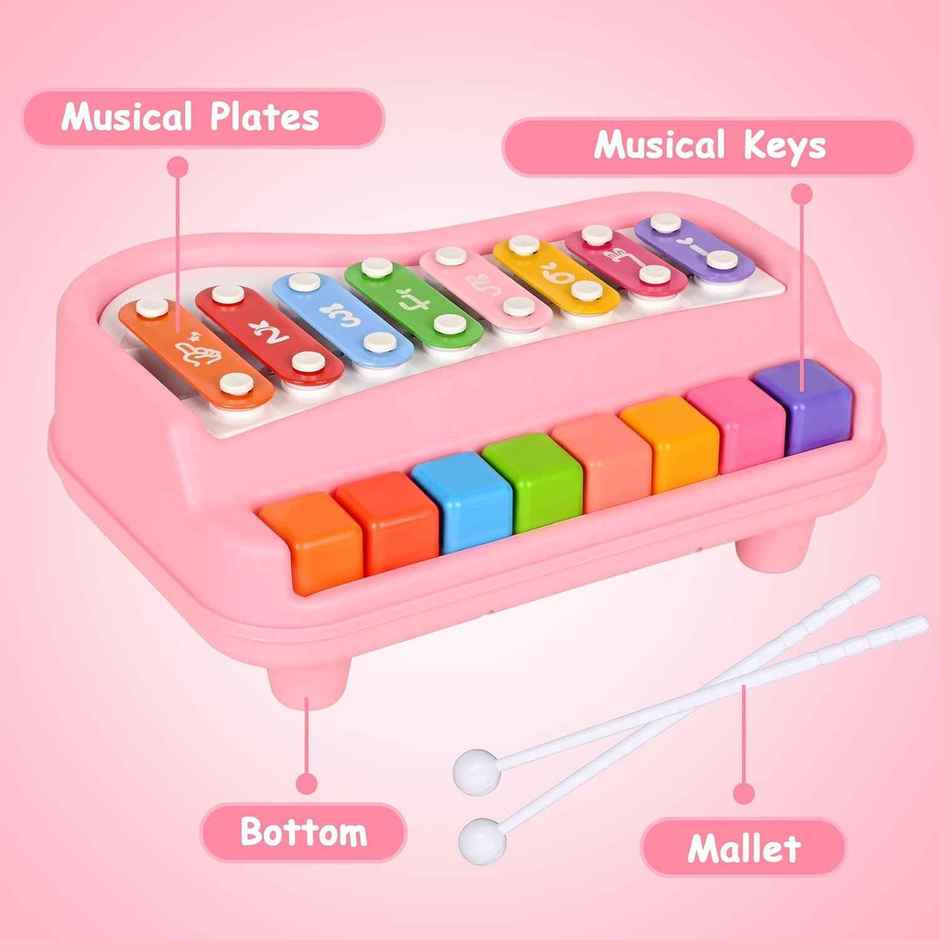 Mommers 2 in 1 Multicolored Key Keyboard Xylophone Piano, Preschool Kids Educational Toys | Pink