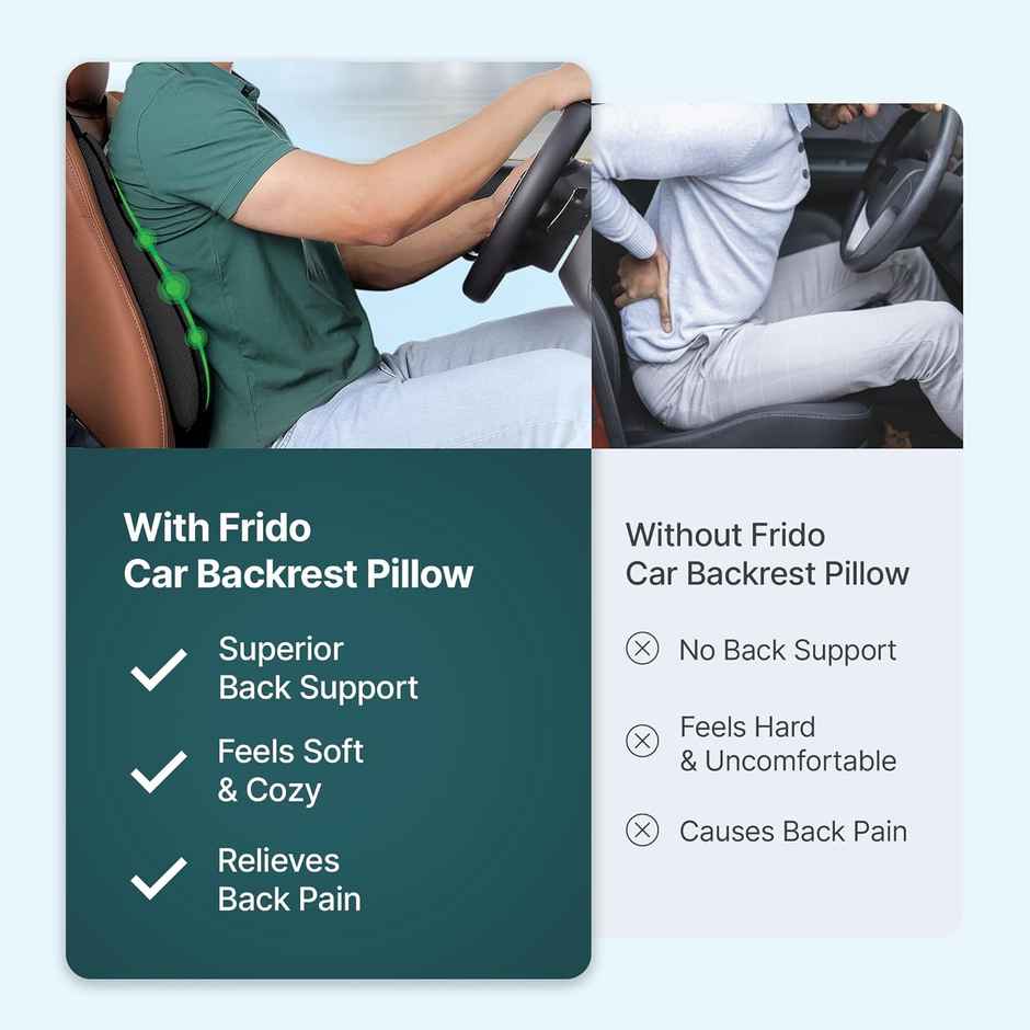Frido Car Backrest Pillow For Lumbar Support and Back Pain Relief While Driving | Black | Pack of 1