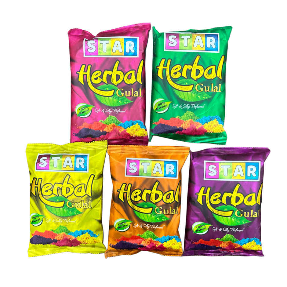 Holi Gulal Colors Combo | Pink | Green | Orange | Red | Yellow | Star
