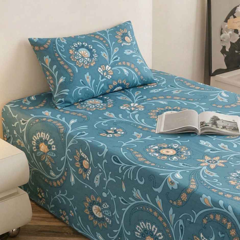 Status Crown Superfine Microfiber Single Bedsheet | Blue Paisley | 150 x 220 cm