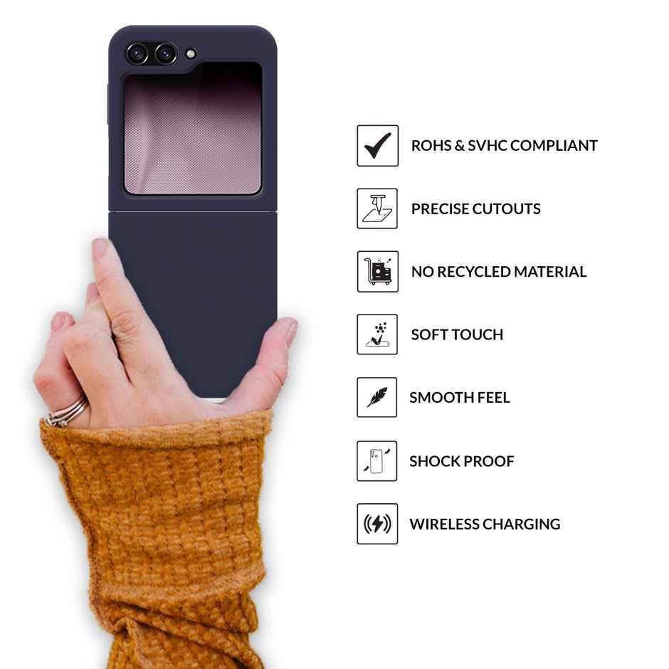 Sprig Premium Back Cover For Samsung Galaxy Z Flip 5 Liquid Silicone Shock Proof | Midnight Blue