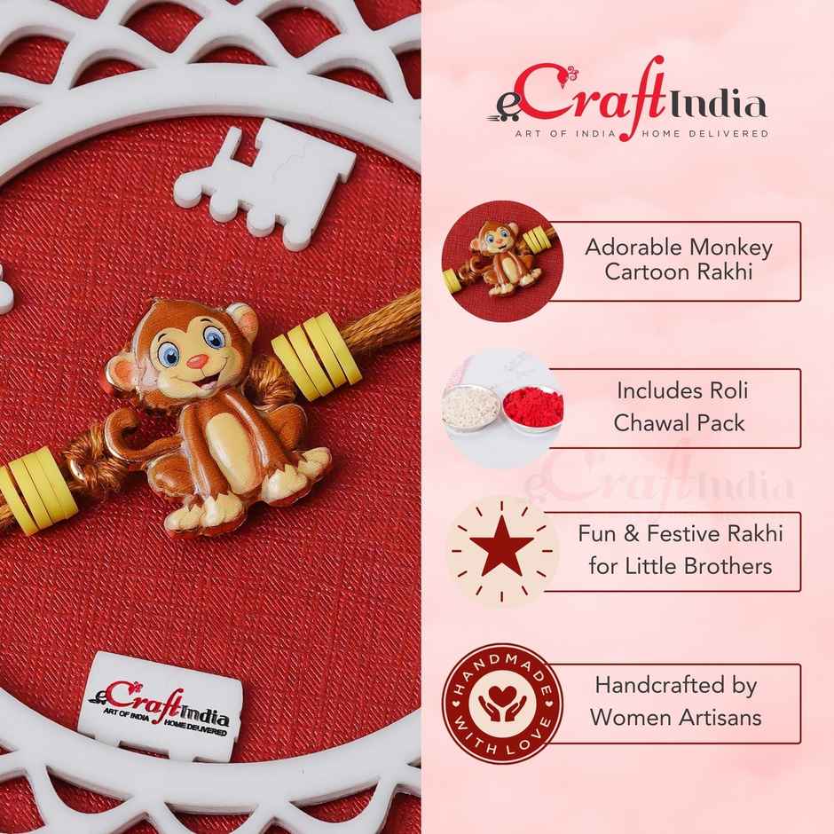Ecraftindia Roli Chawal Chandan Mishri Pouch Combo For Rakhi (1pc) & Ecraftindia Cartoon Car Rakhi | Raksha Bandhan Rakhi | Roli Chawal Pack (1pc) & Ecraftindia Monkey Cartoon Rakhi | Raksha Bandhan Rakhi | Roli Chawal Pack (1pc) & Ecraftindia Batman Rakhi | Raksha Bandhan Rakhi For Bhai Bhaiya | Roli Chawal Pack (1pc) Combo