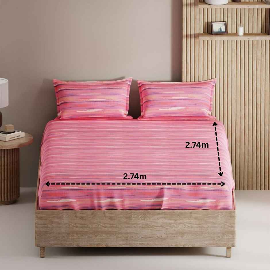 Bianca 100% Natural Cotton King Size Double Bedsheet 3pc Set with 2 Pillow Covers Abstract Pink