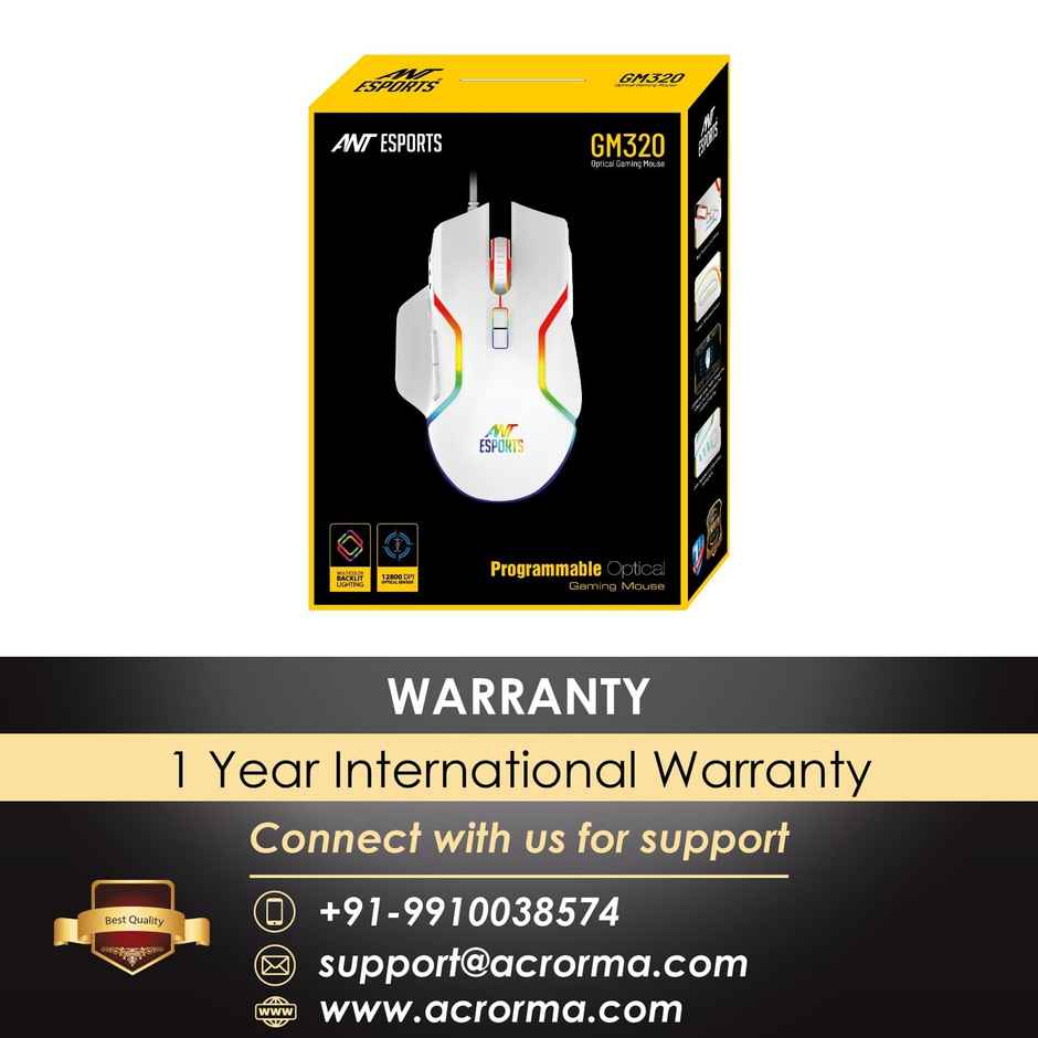 Ant Esports Gm320 Rgb Optical Wired Gaming Mouse, White