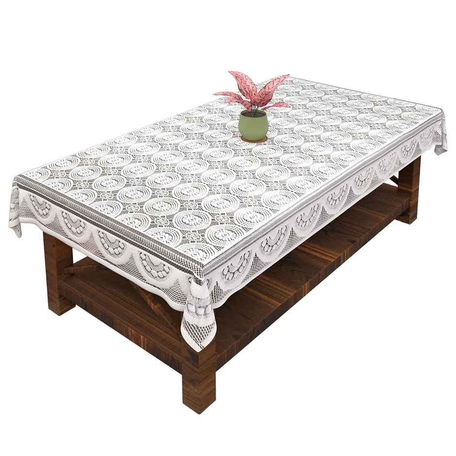 Kuber Industries Center Table Cover | Cotton for Living Room | Table Cloth for 4 Seater | White